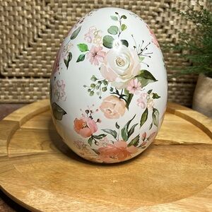 Laura Ashley Pink and Green Floral ceramic egg 7”